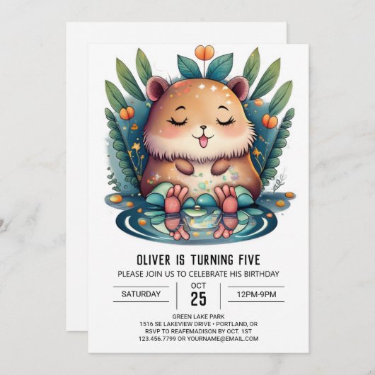 Schattigee Capybara Wonderland Verjaardagsuitnodig Kaart (Voorkant / Achterkant)