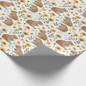 Schattigee Capybara Zonnebloem Bloemen Cadeaupapier (Hoek)