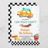 Schattigee Car Wash Party verjaardagsuitnodiging Kaart (Voorkant / Achterkant)
