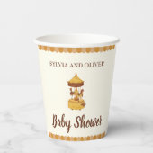 Schattigee carrousel baby shower genderneutrale pa papieren bekers (Achterkant)