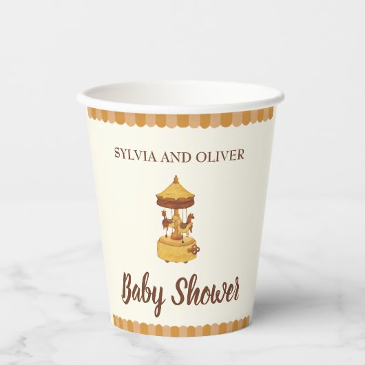 Schattigee carrousel baby shower genderneutrale pa papieren bekers (Voorkant)