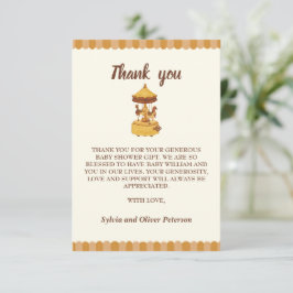 Schattigee carrousel genderneutraal baby shower bedankkaart