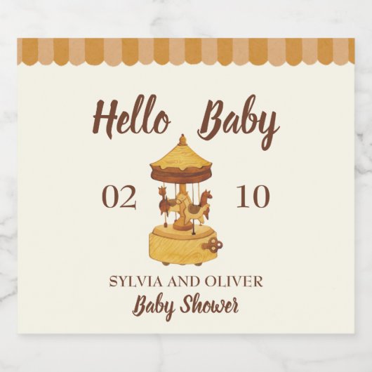Schattigee carrousel genderneutraal baby shower bier etiket (Enkel label)