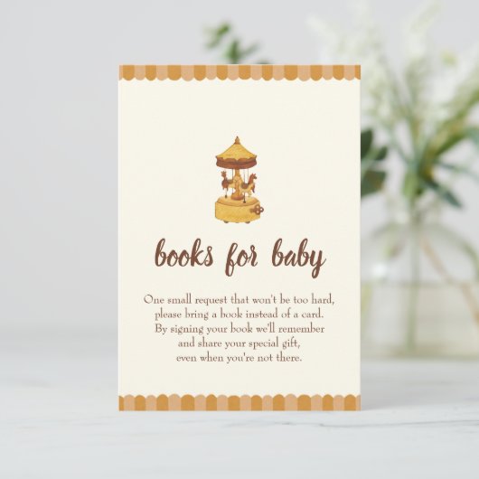 Schattigee carrousel genderneutraal baby shower informatiekaartje (Staand voorkant)