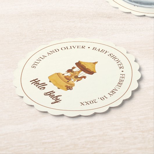 Schattigee carrousel genderneutraal baby shower kartonnen onderzetters (Gekanteld)