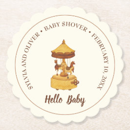 Schattigee carrousel genderneutraal baby shower kartonnen onderzetters