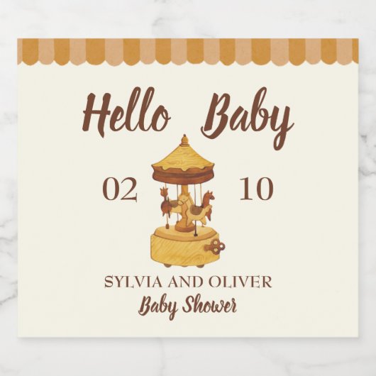 Schattigee carrousel genderneutraal baby shower likeurfles etiket (Enkel label)
