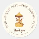 Schattigee carrousel genderneutraal baby shower ronde sticker (Voorkant)