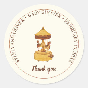 Schattigee carrousel genderneutraal baby shower ronde sticker