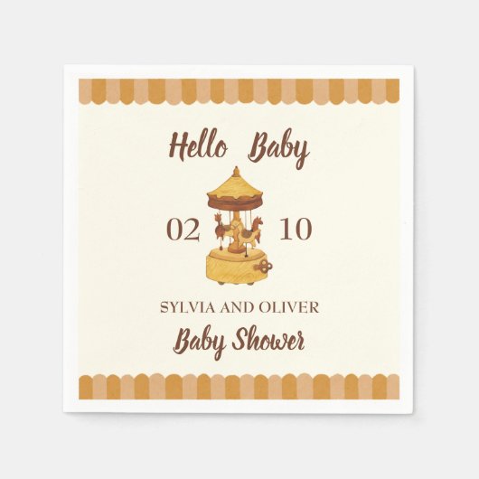 Schattigee carrousel genderneutraal baby shower servet (Voorkant)