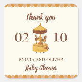 Schattigee carrousel genderneutraal baby shower vierkante sticker (Voorkant)