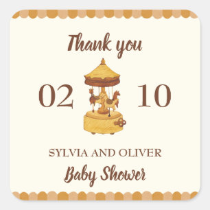 Schattigee carrousel genderneutraal baby shower vierkante sticker