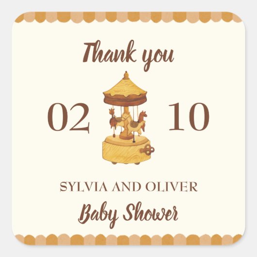 Schattigee carrousel genderneutraal baby shower vierkante sticker (Voorkant)