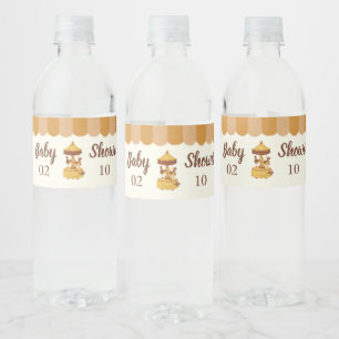 Schattigee carrousel genderneutraal baby shower waterfles etiket