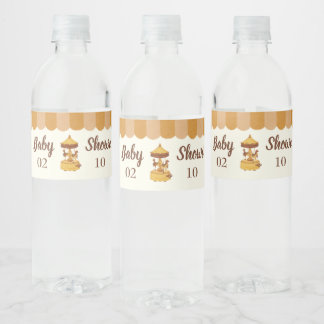 Schattigee carrousel genderneutraal baby shower waterfles etiket