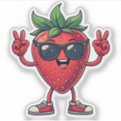 Schattigee Cartoon Aardbei Fun Aardbei met Sungla Sticker (Voorkant)