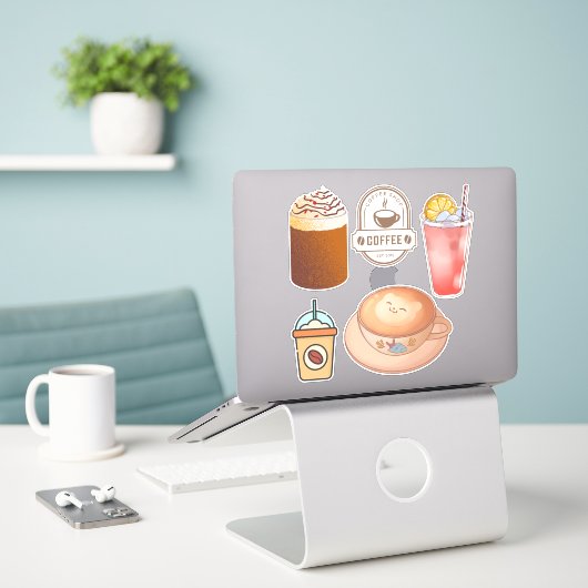 Schattigee cartoon afbeelding Drink Koffie Kawaii  Sticker (Laptop op bureau)