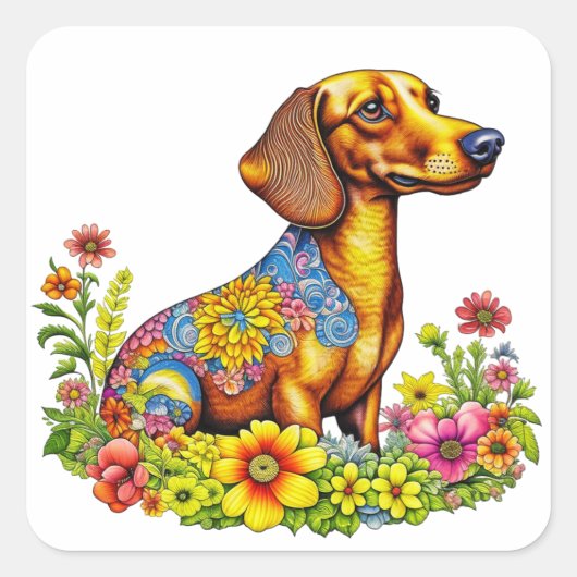 Schattigee Cartoon AI Dachshund Dog Vierkante Sticker (Voorkant)