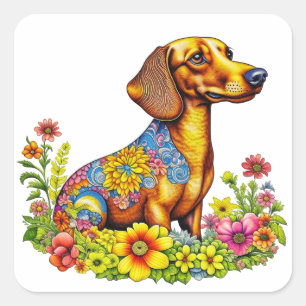 Schattigee Cartoon AI Dachshund Dog Vierkante Sticker