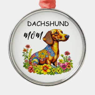 Schattigee Cartoon AI Dachshund Moeder Metalen Ornament