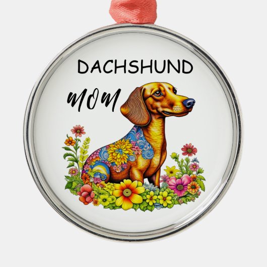 Schattigee Cartoon AI Dachshund Moeder Metalen Ornament (Voorkant)