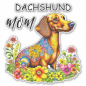 Schattigee Cartoon AI Dachshund Moeder Sticker (Voorkant)