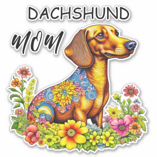 Schattigee Cartoon AI Dachshund Moeder Sticker (Voorkant)