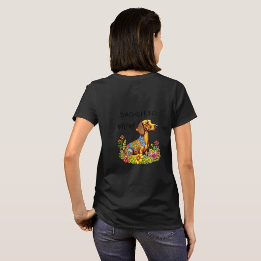 Schattigee Cartoon AI Dachshund Moeder T-shirt (Achterkant volledig)