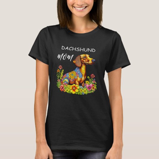 Schattigee Cartoon AI Dachshund Moeder T-shirt (Voorkant)