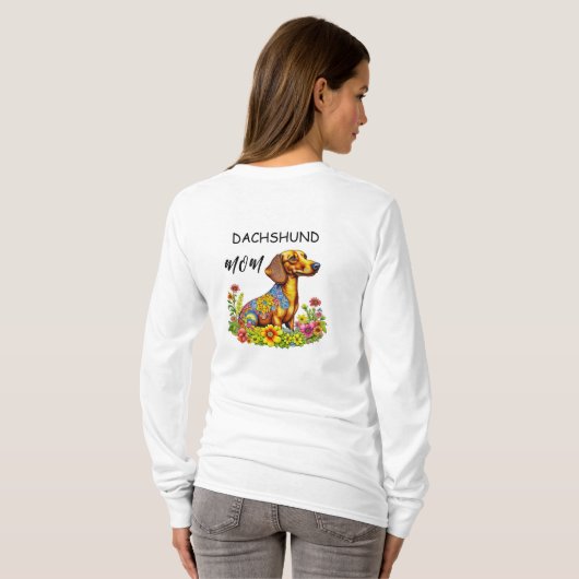 Schattigee Cartoon AI Dachshund Moeder T-shirt (Achterkant volledig)