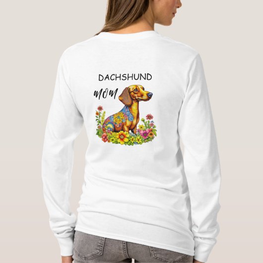 Schattigee Cartoon AI Dachshund Moeder T-shirt (Achterkant)