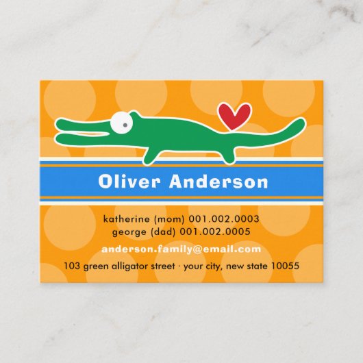 Schattigee Cartoon Alligator Kleurrijke Kind Profi Contactkaartje (Voorkant)