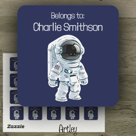 Schattigee Cartoon Amerikaanse astronaut naam labe Vierkante Sticker
