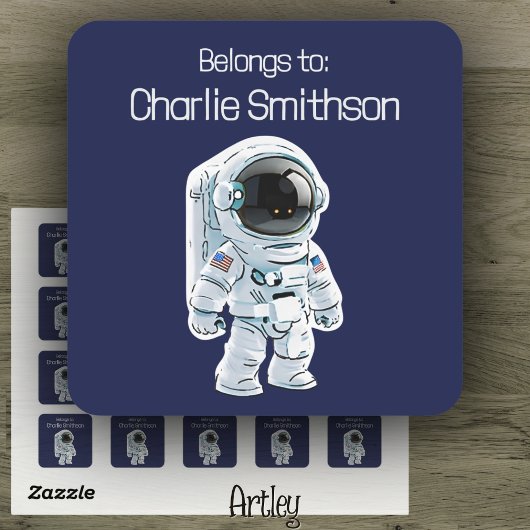 Schattigee Cartoon Amerikaanse astronaut naam labe Vierkante Sticker