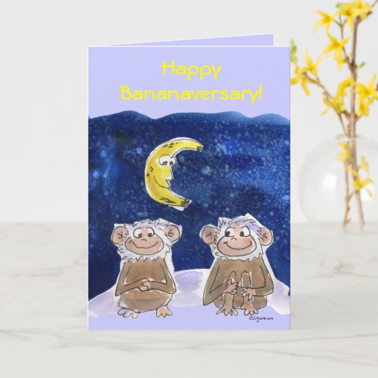 Schattigee Cartoon Apen Jubileum Kaart (Gele Bloem)