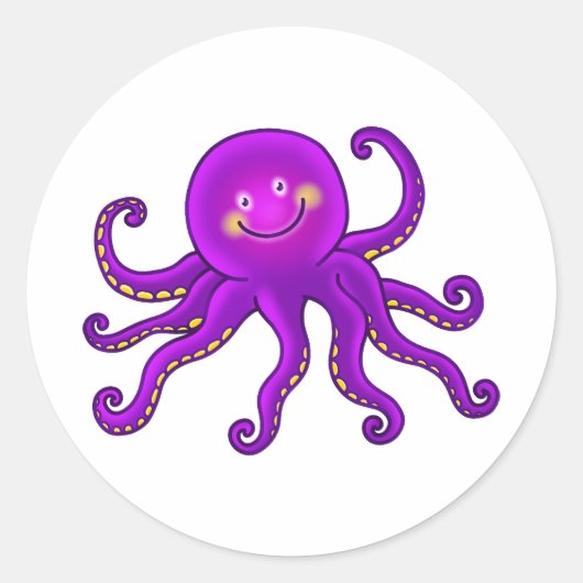 Schattigee Cartoon Aquatische Paarse Octopus Oceaa Ronde Sticker (Voorkant)