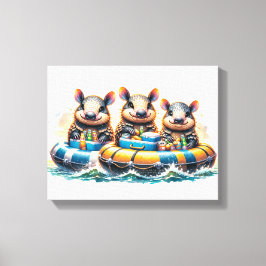 Schattigee Cartoon armadillos having plezier buize Canvas Afdruk