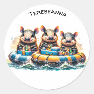 Schattigee Cartoon armadillos having plezier buize Ronde Sticker