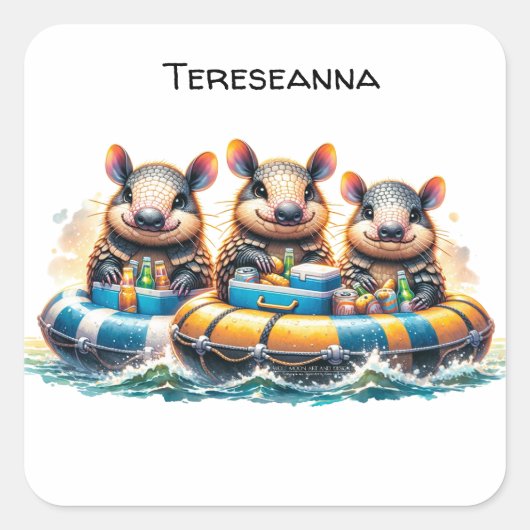 Schattigee Cartoon armadillos having plezier buize Vierkante Sticker (Voorkant)