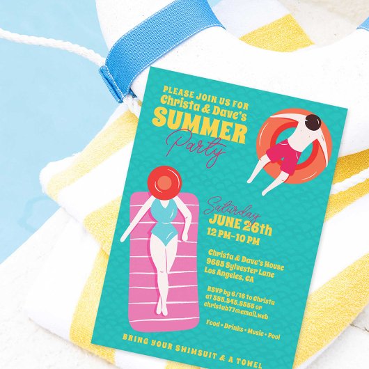 Schattigee Cartoon Art Pool Party Kaart