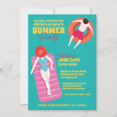 Schattigee Cartoon Art Pool Party Kaart (Voorkant)