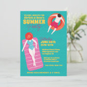 Schattigee Cartoon Art Pool Party Kaart (Staand voorkant)