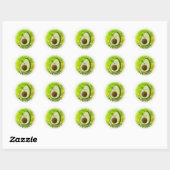 Schattigee Cartoon avocado Waterverf achtergrond Ronde Sticker (Vel)