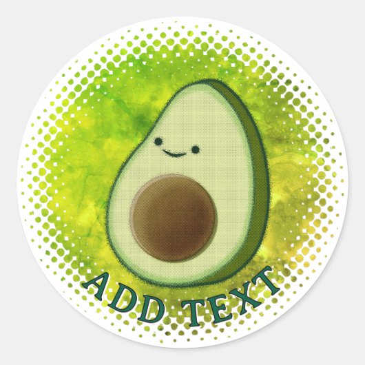 Schattigee Cartoon avocado Waterverf achtergrond Ronde Sticker (Voorkant)
