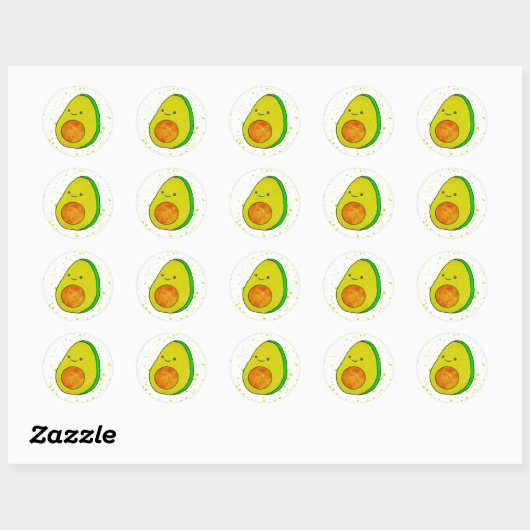 Schattigee Cartoon avocado Waterverf Ronde Sticker (Vel)