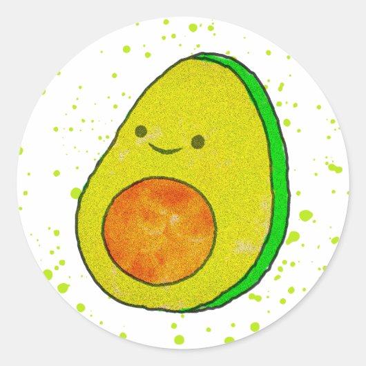 Schattigee Cartoon avocado Waterverf Ronde Sticker (Voorkant)