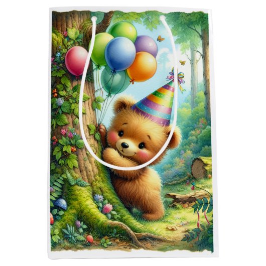 Schattigee Cartoon Baby Beer welp Verjaardag Medium Cadeauzakje (Voorkant)