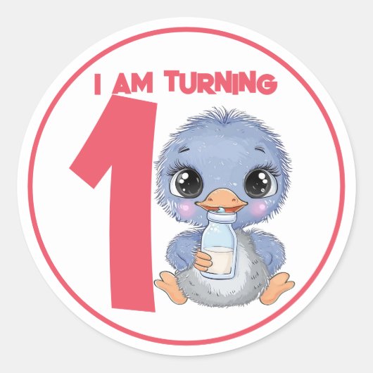 Schattigee Cartoon Baby EMU Verjaardag Ronde Sticker (Voorkant)