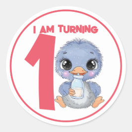 Schattigee Cartoon Baby EMU Verjaardag Ronde Sticker