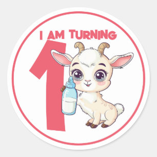 Schattigee Cartoon Baby Geit Verjaardag Ronde Sticker